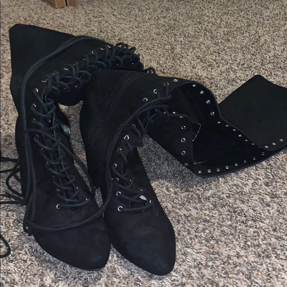 Black Lace up knee/thigh high boots